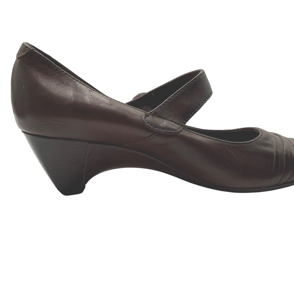 Pikolinos Brown Leather Mary Jane Pleated Round Toe Cone Heels Womens 38 - Picture 3 of 12